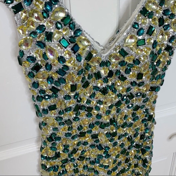 NWT Colors Crystals & Sequins Teal Mini Dress Size 2 - Picture 6 of 9